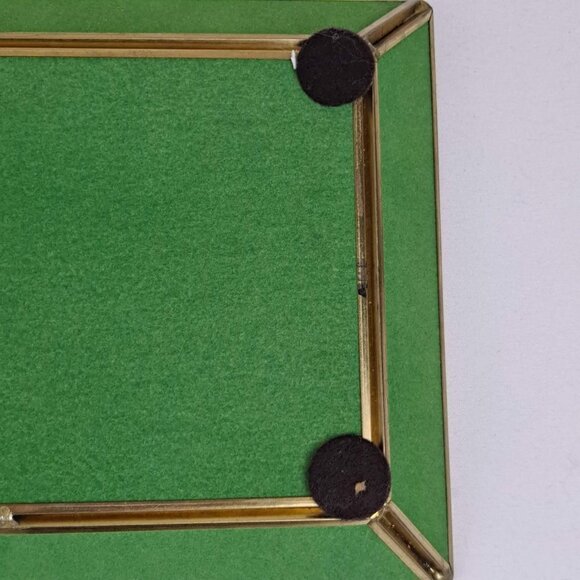 Rectangular Glass Vanity Tray Red Green White Floral Pattern & Gold Metal Trim - Picture 8 of 9